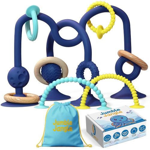 JoySprout Jumble Jangle Baby Teething Toys – Suction Cup High Chair Toys for Babies 6-12 Months | BPA-Free Baby Suction Toy for Highchair Tray, Table, Sensory Play, Teething Relief Essentials