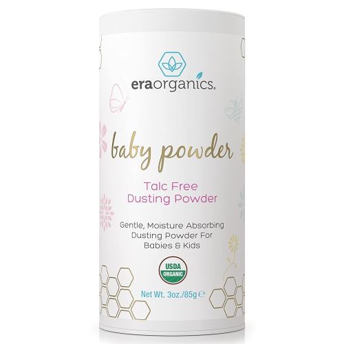Era Organics USDA Organic Baby Powder Talc-Free - Soothing Arrowroot, Calendula and Cornstarch for Newborn, Babies or Toddlers - Made in USA - 3oz/85g