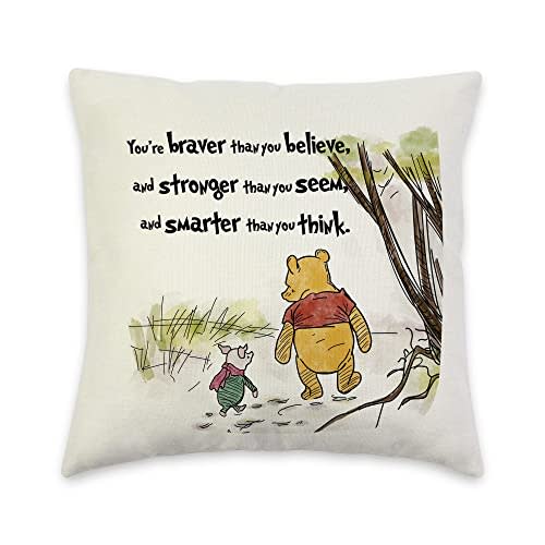 You're Braver Than You Believe- Decorative Linen Throw Pillow Cover, Winnie The Pooh and Piglet 18x18 Inch Pillow Case, Square Couch Pillow Cover Inspirational Gift for Daughter, Son, Kids