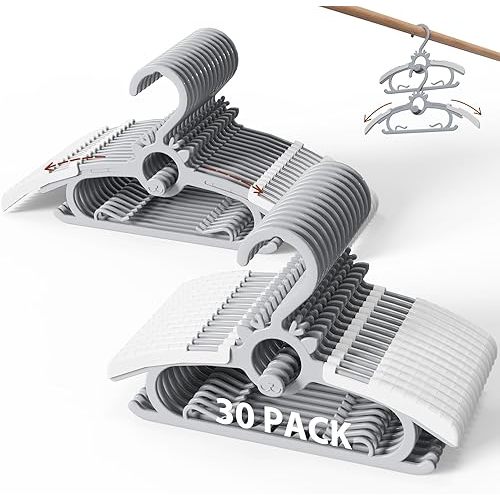 Kids Hangers 30PCS, 11"-14" Extendable and Stackable Baby Hangers, 45g Ultra-Thick Space Saving Non-Slip Plastic Hanger for Infant, Toddler and Nursery Closet, Gray