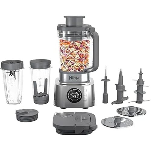 Ninja Blender & Food Processor Combo, Foodi Power Blender System for Smoothies, Bowls, Spreads & Shakes, 6 Functions, 72-oz Glass Pitcher, To-Go Cups, Silver, SS401