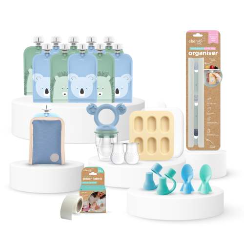 Solid Feeding Bundle | Reusable Baby Food Pouches, Yoghurt Pouches 120ml Animal Cerulean & Sage 10PK