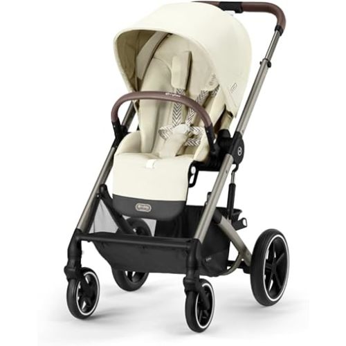 Cybex Balios S Lux 2 Stroller - Front or Parent Facing Seat, All-Terrain Wheels, Front Wheel Suspension, One-Pull Harness, One-Hand Fold, Extra Large Storage Basket - Taupe Frame/Seashell Beige Seat