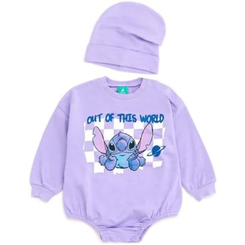 Disney Junior Baby Girls French Terry Bubble Romper Oversized Bodysuit & Hat Newborn to Infant Sizes (Newborn - 24 Months)