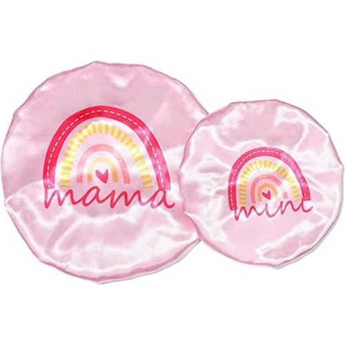 Bonnet Set Baby Mommy Bonnet Sleep Cap Baby Hair Bonnet for Women Girls Kids Toddler Curly Reversible Adjustable Pink Rainbow Hair Cap ha Double Layer