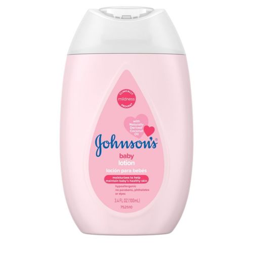 Johnson's Moisturizing Mild Pink Baby Body Lotion, Coconut Oil For Delicate Skin, Hypoallergenic - 3.4 Fl Oz