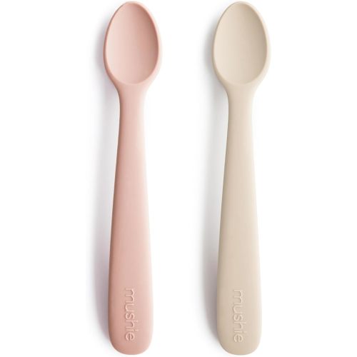 mushie Silicone Baby Feeding Spoons | 2 Pack (Blush/Shifting Sand)