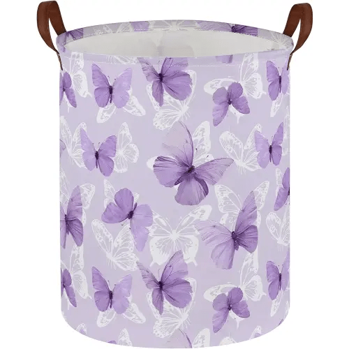 Kids Laundry Hamper,Butterfly Laundry Basket Collapsible Girls Storage Baskets for Home Decor,Office,Toy Organizer,(Purple Butterfly