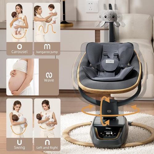 Trimigo Baby Swing for Infant to Toddler, 180° Adjustable 3D Electric Baby Swing, Remote,5-Modes,4-Speed,3-Seat Height, 8 Melody, Newborn Swing,Infant Swing for Babies 0-12 Month (Girl and Boy)