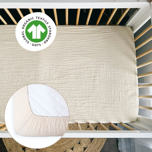 Fitted Sheets, 28" x 56", Organic Cotton Muslin , Certified Organic by GOTS - Unisex, Soft & Breathable. Machine Washable