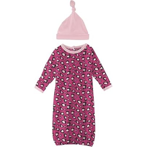 KicKee Layette Gown & Single Knot Hat Set, Adorable Print, Newborn to Six Months, Super Soft Baby Clothes