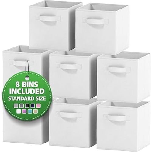 Fabric Storage Cubes for Cube Organizer - 8 Pack Heavy Duty White Storage Bins - 11 Inch Cube Storage Bin, Use As A Clothes Storage Box In Closet, Baskets For Shelves or Cubbies Storage Organizer