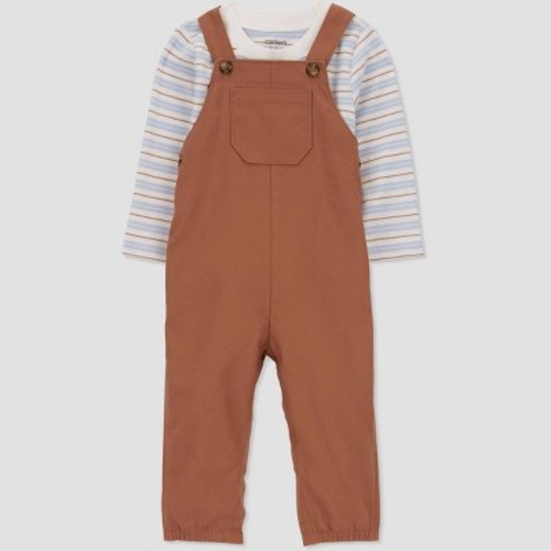Carter's Just One You® Baby Boys' Striped Top & Overalls Set - Khaki, Size: 6M
