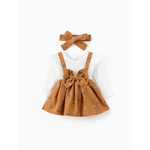 2pcs Baby Girl Floral Print Combo Dress with Headband Set