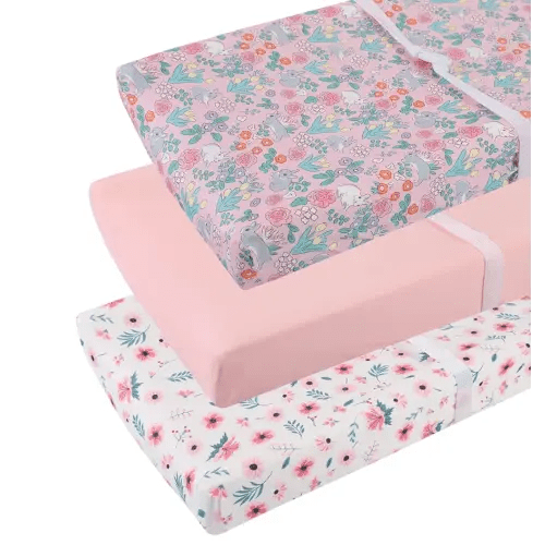 Changing Pad Cover Set 3 Pack Jersey Knit Ultra Soft for Baby Boys Girls Floral/Grey Rabbit/Pink
