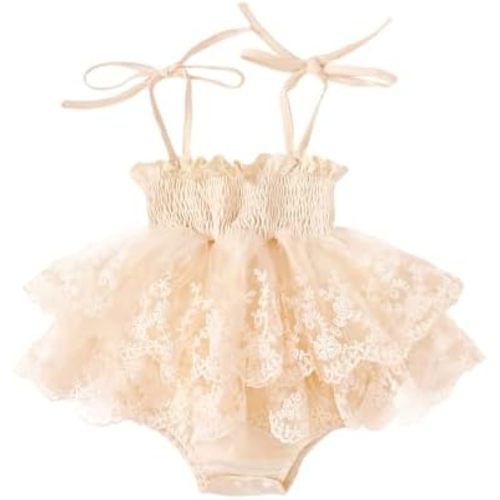 MERSARIPHY Newborn Baby Girl Summer Outfit Sleeveless Ruffle Smocked Halter Tulle Romper Dress One-piece Jumpsuit Clothes