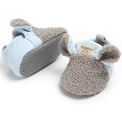 E-FAK Newborn Baby Cozy Fleece Booties with Grippers Winter Slippers Socks Soft Sole Stay On Infant First Walker Crib Shoes