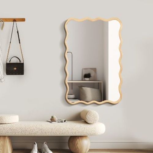40" x 28" Solid Wood Wavy Mirror, Vanity Mirror Wall Decor, Modern Mirror for Bathroom, Bedroom, Living Room, Natural Wood - ModernLuxe