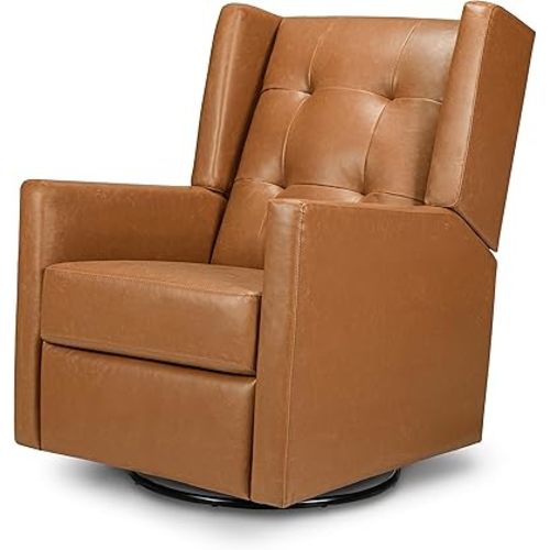 DaVinci Maddox Recliner and Swivel Glider in Vegan Tan Leather, Greenguard Gold & CertiPUR-US Certified