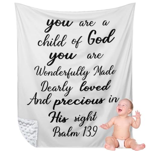 Rtteri Christian Gift for Baby Plush Baby Blanket with Dotted Backing First Communion Gift Baptism Blanket Scripture Swaddle Bible Verse for Newborn Boy Girl Christening Godchild Gift(Black and White)