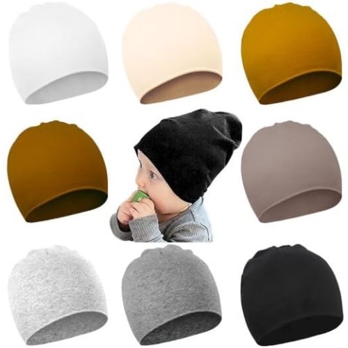 DRESHOW BQUBO 8 Pack Unisex Baby Beanie Hat Infant Toddler Kid Hats Baby Soft Cute Knit Cap Nursery Beanie
