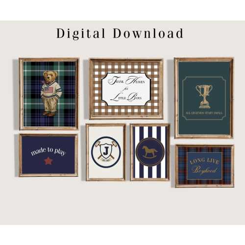 Polo Bear Boy Nursery Art Digital Download Printable Wall Set Traditional Decor Boy Teddy Bear Print Collection Rocking Horse Polo Theme