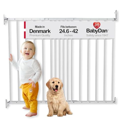 BabyDan MultiDan, 24.6"-42", Extendable Stair Gate/Baby Gate/Safety Gate, Metal, White, Made in Denmark - (Pet Gate/Dog gate)