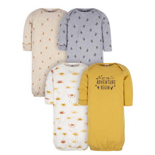 Gerber Baby Boy or Girl Gender Neutral Long Sleeve Gowns, 4-Pack, Preemie - 0/6 Months