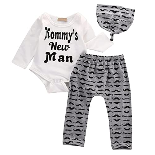 Aoswep Newborn Infant Baby Clothes Long Sleeve Romper + Pants + Hat 3PCS Outfits Set