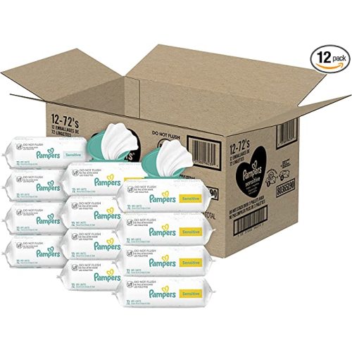 Baby Wipes, Pampers Sensitive Water Based Baby Diaper Wipes, Hypoallergenic and Unscented, 8 Pop-Top Packs with 4 Refill Packs for Dispenser Tub, 864 Total Wipes (Packaging May Vary) - 72 Count (Pack of 12)