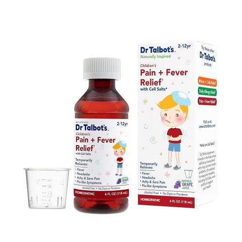 Dr. Talbot's Pain + Fever Relief Liquid Medicine with Naturally Inspired Ingredients for Children, Includes Dosage Cup, Grape Juice Flavor, 4 Fl Oz (Packaging May Vary)