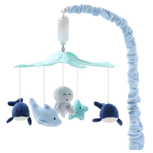 The Peanutshell Crib Mobile for Boys or Girls - Light and Dark Blue Musical Baby Crib Mobile with 12 Lullabies, Ocean Baby Nautical Nursery Decor