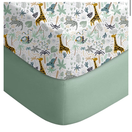 Yoofoss Pack and Play Sheets Fitted, Mini Crib Sheets 2-Pack for Pack N Play Mattress, Stretchy Playard Sheet, Soft and Breathable Green+Giraff