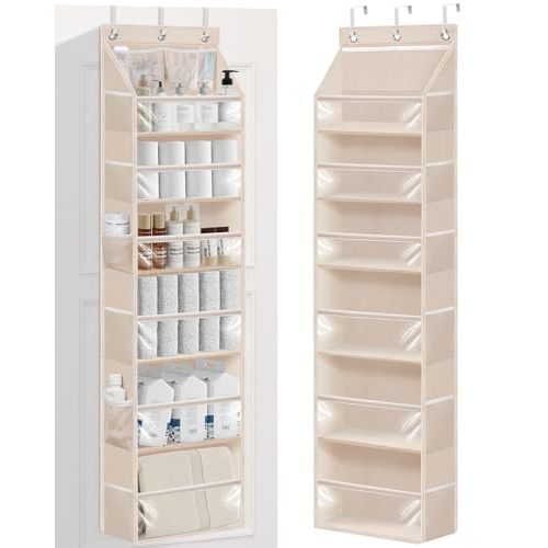 STORAGE MANIAC Over the Door Organizer Large Capacity Hanging Organizer, Clear Deep Pockets Behind Door Closet Organizer and Storage for Nursery, Bathroom, Bedroom, Pantry, 1 Pack Oat Beige
