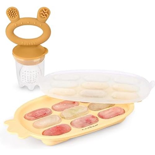 Haakaa Baby Fruit Food Feeder & Silicone Nibble Tray Combo - Breastmilk Popsicle Mold for Baby Cooling Relief, BPA Free Baby Mesh Feeder for Infant Self Feeding