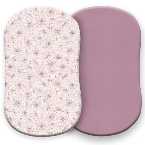Pobibaby - 2 Pack Premium Bassinet Sheets for Standard Bassinets - Ultra-Soft Jersey Knit, Stylish Floral Pattern, Safe and Snug for Baby (Blossom)