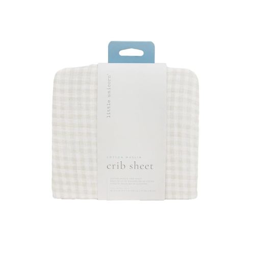Little Unicorn Premium Crib Sheet | Breathable & Super-Soft Muslin Fabric (Tan Gingham)