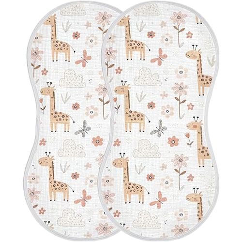 Burbuja Cute Giraffe Muslin Baby Burp Cloths, Soft & Absorbent Cotton Burping Rags for Newborn Boys & Girls, 2 Pack