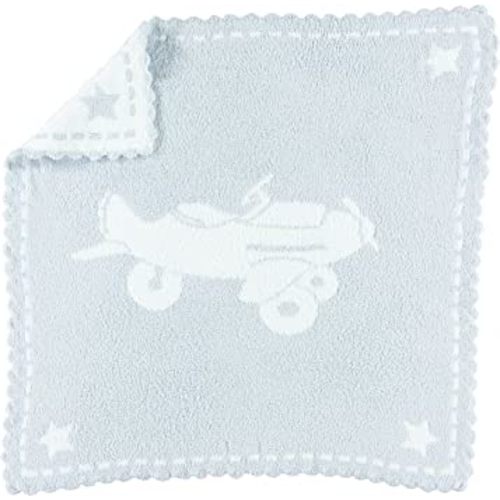 Barefoot Dreams CozyChic Scalloped Baby Receiving Blanket - Blue & White 30x 32,B551