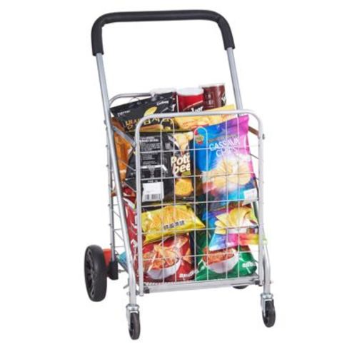 VEVOR Folding Shopping Cart, 110 lbs Max Load Capacity, Grocery Utility Cart with Rolling Swivel Wheels, Heavy Duty Foldable Laundry Basket, Silver