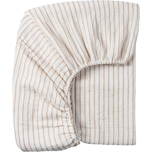Meracorallo Muslin Fitted Crib Sheet, Soft and Breathable Baby Crib Sheet for Standard Crib and Toddler Mattresses (Neutral Stripe)