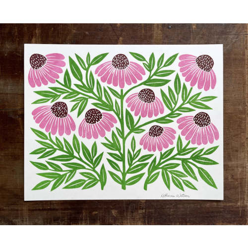 Echinacea Risograph Print by Maine artist Katharine Watson