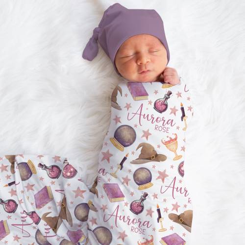 Personalized Magic Swaddle Blanket Wizard Name Baby Blanket Newborn Baby Girl Coming Home Outfit Hospital Photo Outfit Baby Shower Gift