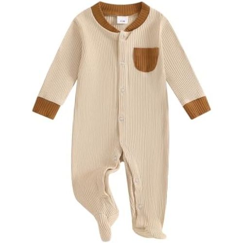 Newborn Baby Boy Girl Clothes Color Block Footies Romper Bodysuit Jumpsuit Button Footed Coming Home Outfits