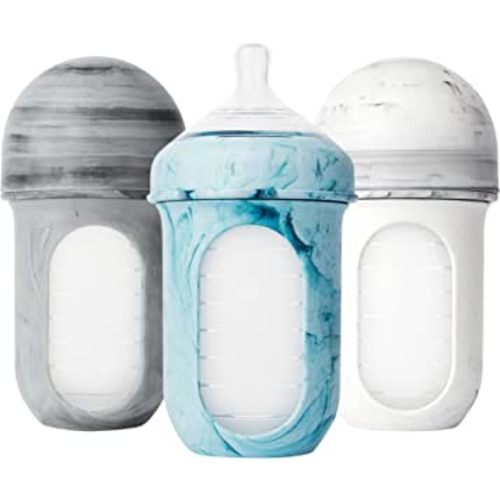 Boon Nursh Reusable Silicone Baby Bottles with Collapsible Silicone Pouch Design - Everyday Baby Essentials - Stage 2 Medium Flow Baby Bottles - Tie Dye - 8 Oz - 3 Count