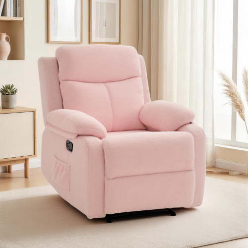 GEEYOO Manual Recliner Chair with Fixed Base,Small Recliner Chair for Small Spaces with Side Pockets for Living Room,Pink
