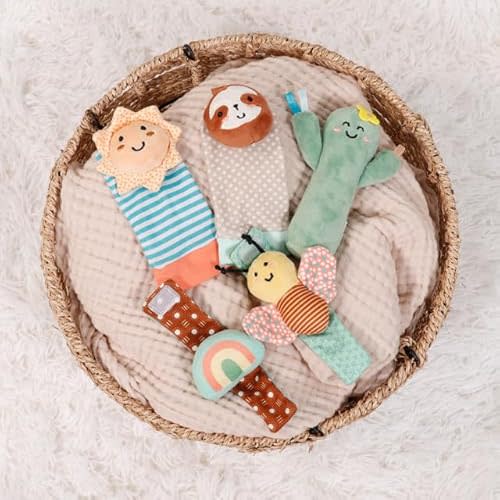 The Peanutshell Sock Rattles Set of 5 - Girl Boy Rattle Socks, Baby Toys 0-6-12 Month, Animal Newborn High Contrast Baby, Infant, New Born Toys 0-3 0-6 Months Old Babies - Boho