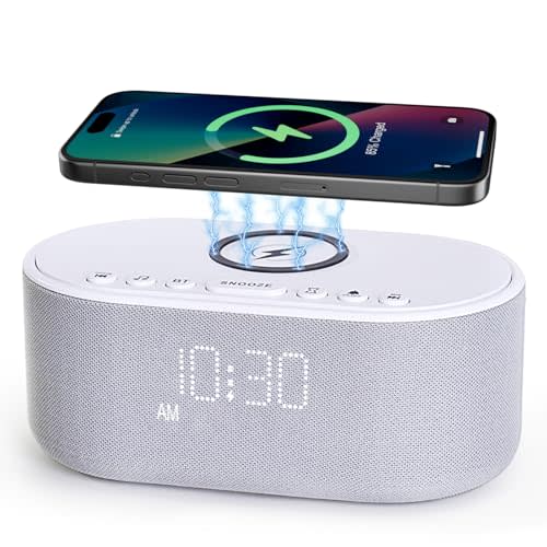 Odokee Sound Machine Alarm Clock Wireless Charger: Bluetooth 10W Stereo Sound Speaker Bedroom - White Noise Machine for Sleeping with 21 Soothing Sounds