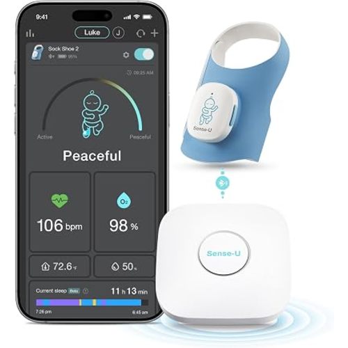 Sense-U Smart Sock Shoe 2 (Long Range) Baby Monitor with Access from Anywhere: Track Heart Rate, Sleep Patterns, with Transmissive PPG Foot Sensor