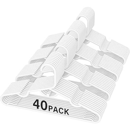 White Plastic Hangers for Baby Clothes, 40 Pack Toddler Cild Children Hangers for Closet, Kids Baby Hanger-Everyday Standard Use - Ideal for Boys and Girls, Clothing, Pants, Coats